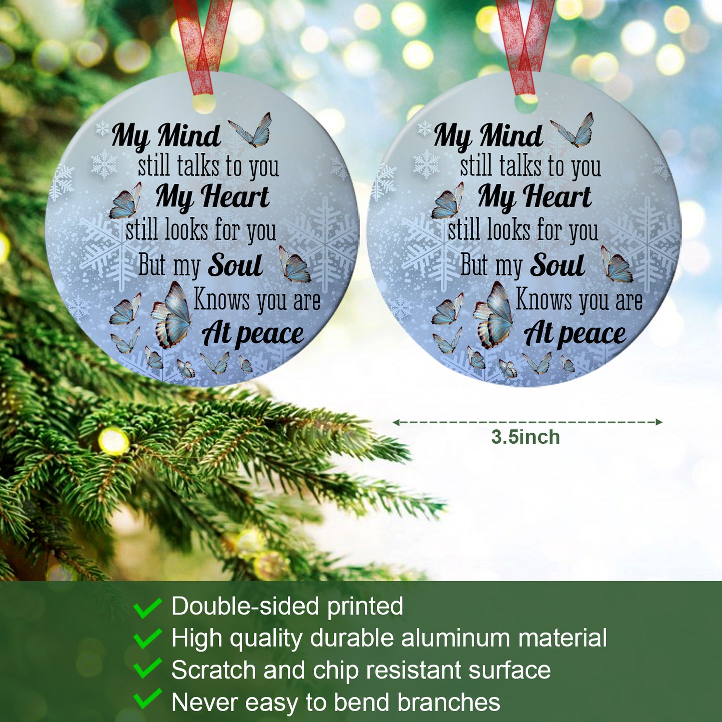 In Loving Memory Ornament My Mind Still Talks To You Memorial Ornament Sympathy Keepsake Gift For Loss Of Loved One-Aluminum Metal Ornament With Ribbon