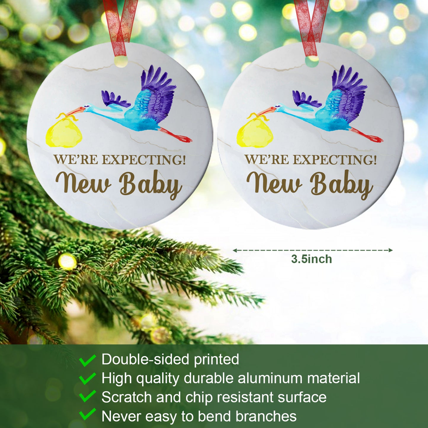 We're Expecting! New Baby Ornament Baby Coming Soon Ornament Expecting Baby Gift For New Parents-Aluminum Metal Ornament With Ribbon