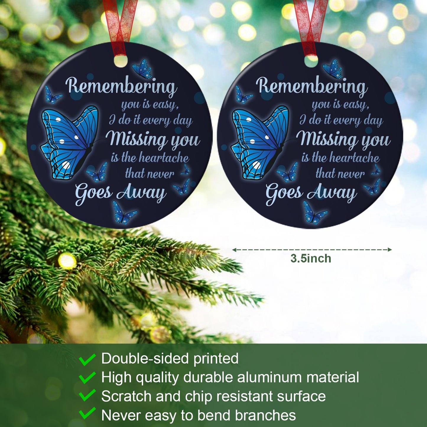 Remembering You Is Easy Memorial Ornament In Loving Memory Ornament Sympathy Keepsake Gift For The Loss Of A Loved One-Aluminum Metal Ornament