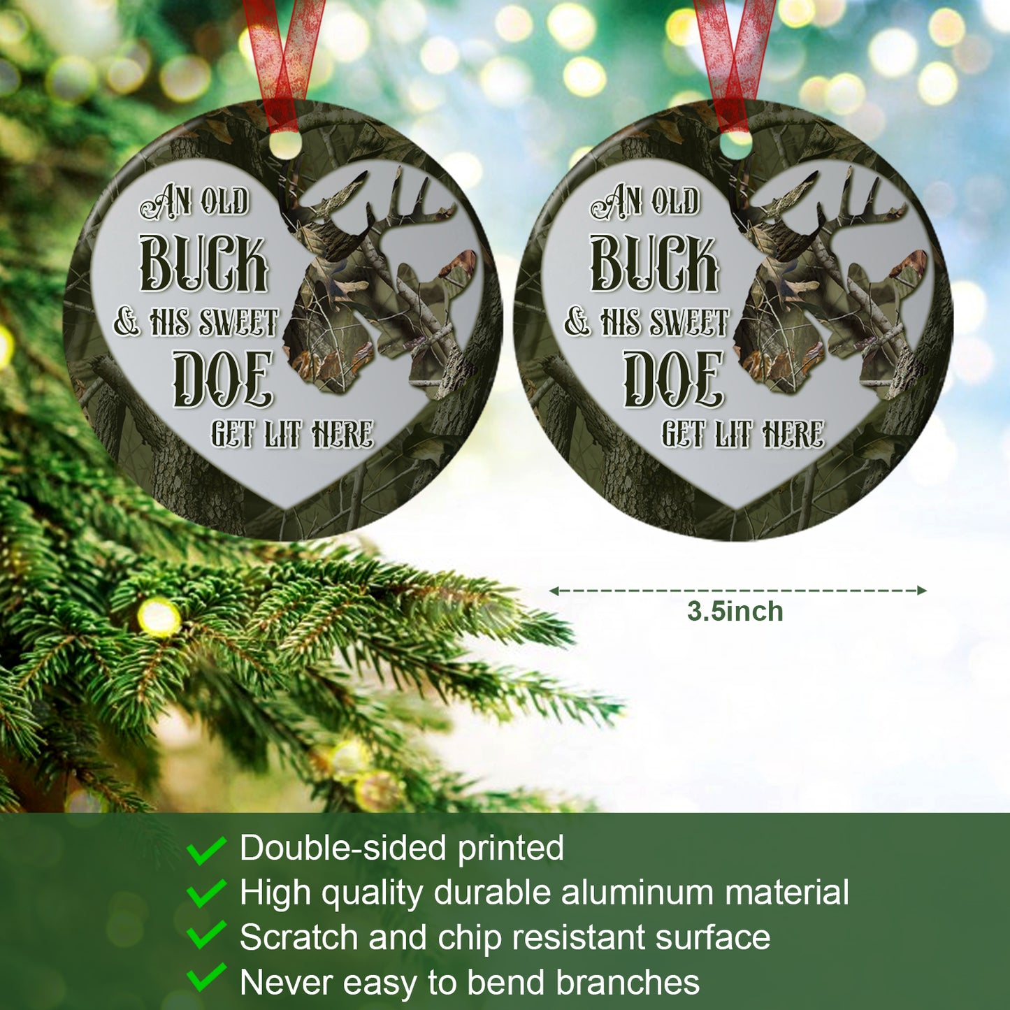 Deer Couple Ornament An Old Buck & His Sweet Doe Get Lit Here Ornament Wedding Gift For Hunting Couple-Aluminum Metal Ornament With Ribbon