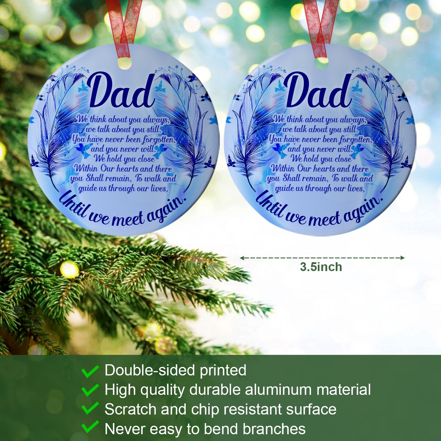 Dad Memorial Ornament Until We Meet Again Ornament Sympathy Keepsake Gift For Loss Of Dad Father - Aluminum Metal Ornament