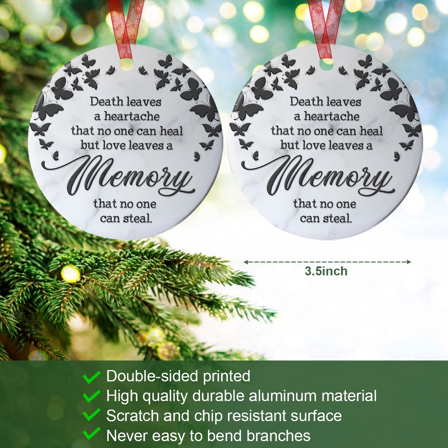 Memorial Ornament Death Leaves A Heartache That No One Can Heal Sympathy Bereavement Keepsake Gifts For Loss Of Mom Dad -Aluminum Metal Ornament