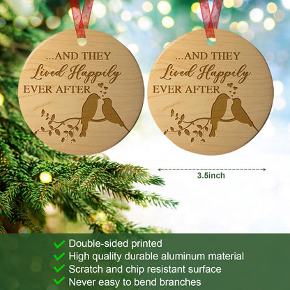 Married Ornament And They Live Happily Ever After Christmas Ornament Wedding Gift for Newlyweds Couple -Aluminum Metal Ornament with Ribbon