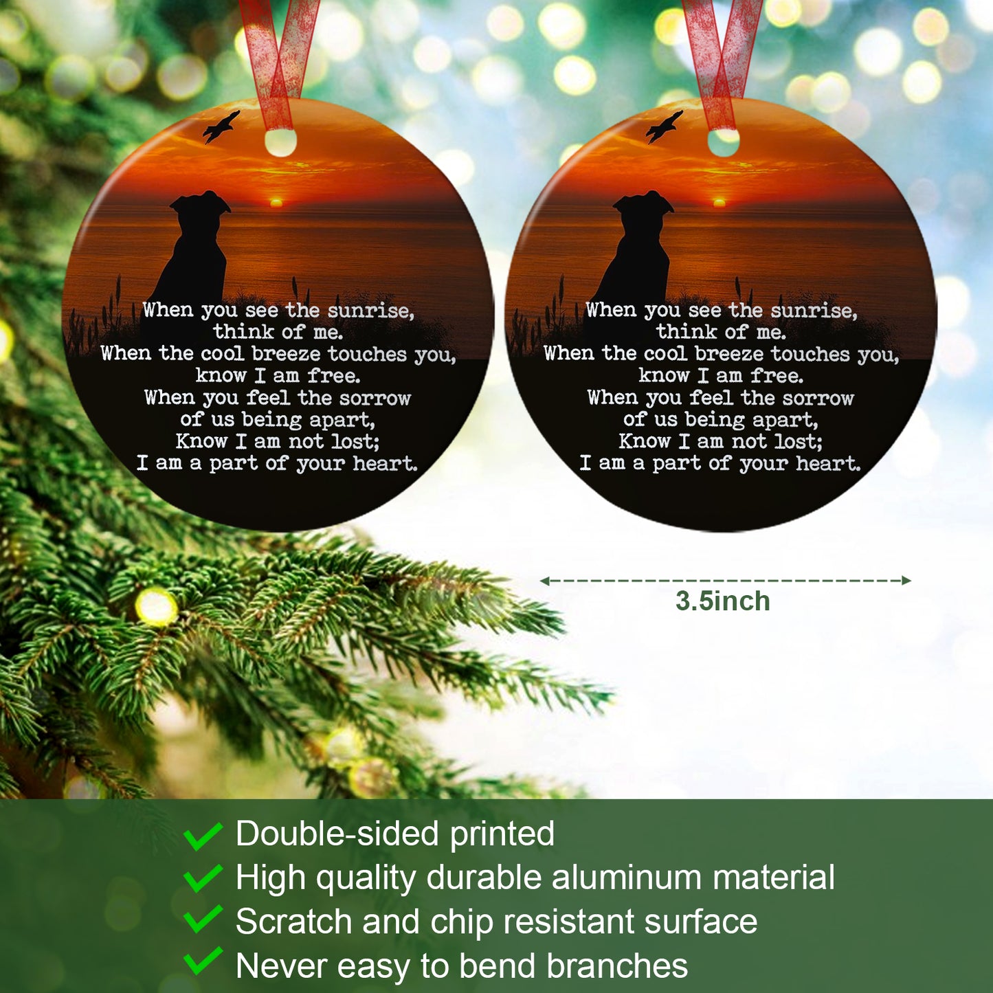 Dog Memorial Ornament When You See The Sunrise Think Of Me Ornament Sympathy Gift For Loss Of Dog - Aluminum Metal Ornament- Pet Memorial Gifts