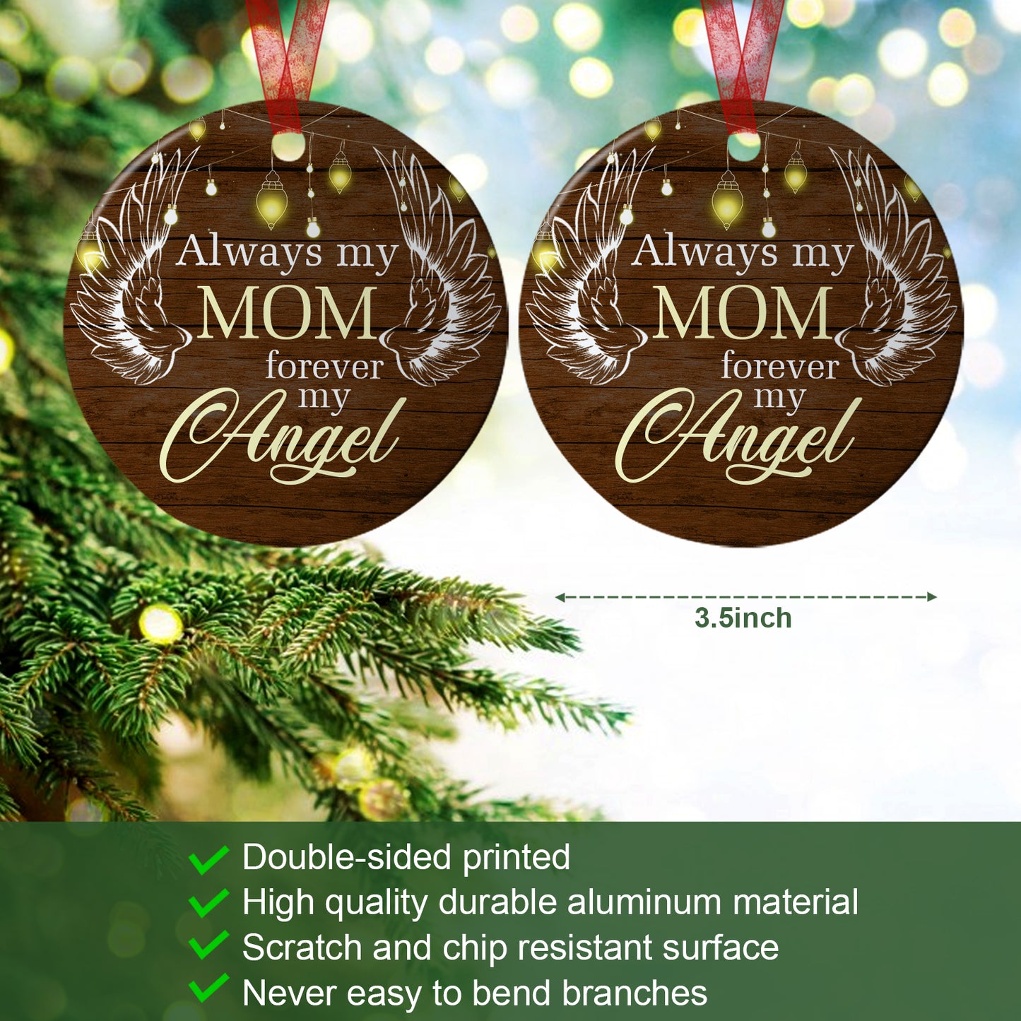 Mom Angel Ornament Always My Mom Forever My Angel Ornament Sympathy Gift For Loss Of Mom - Aluminum Metal Ornament- Mother Memorial Gifts