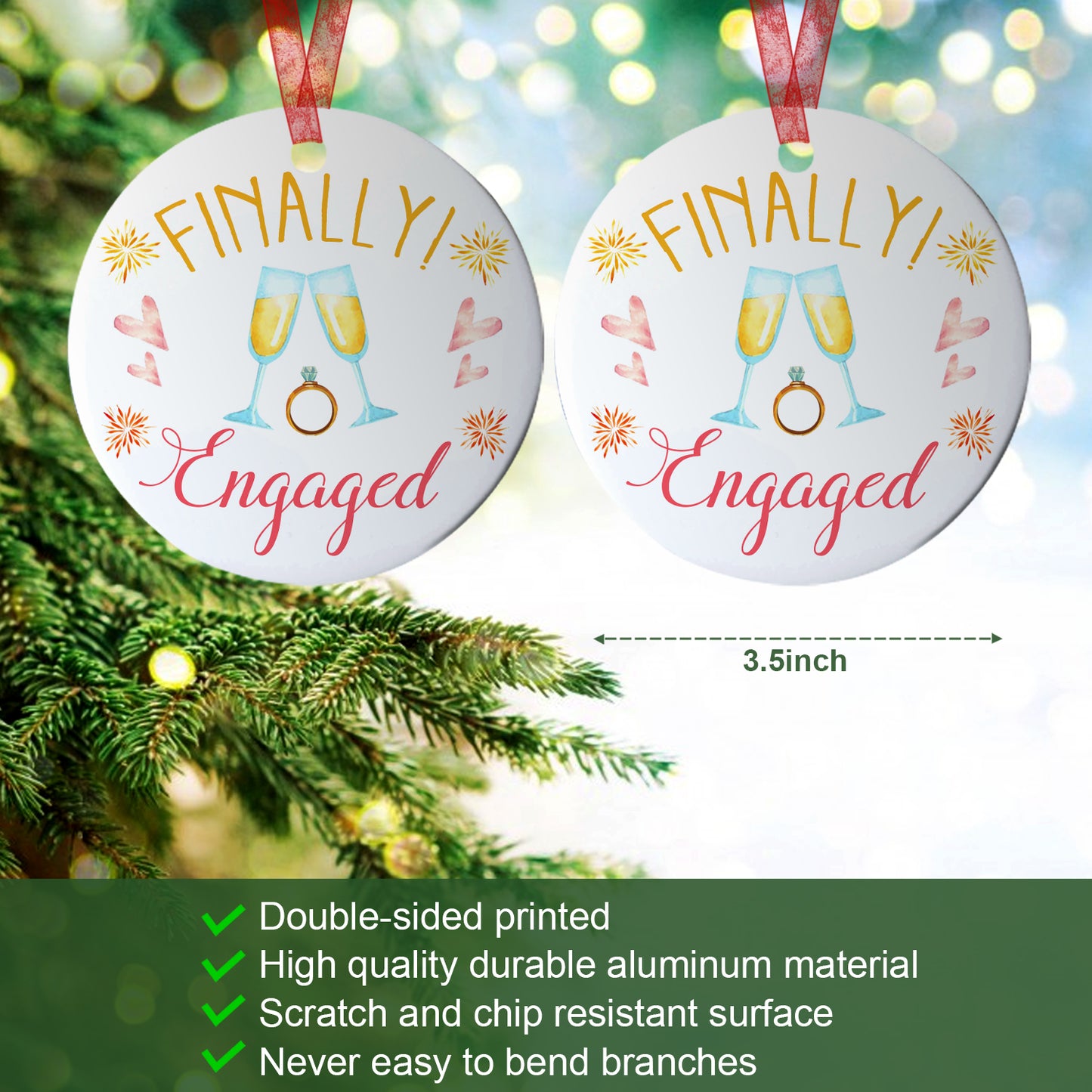 Finally Engaged Christmas Ornament Engagement Ornament Engagement Gift For Couple - Aluminum Metal Ornament With Ribbon Couple Christmas Keepsake