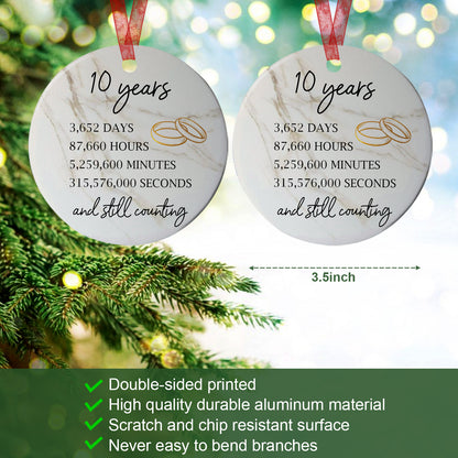 10 Years Anniversary Ornament 10th Wedding Anniversary Gift for Couple - Aluminum Metal Ornament Anniversary Marriage Presents for Wife or Husband