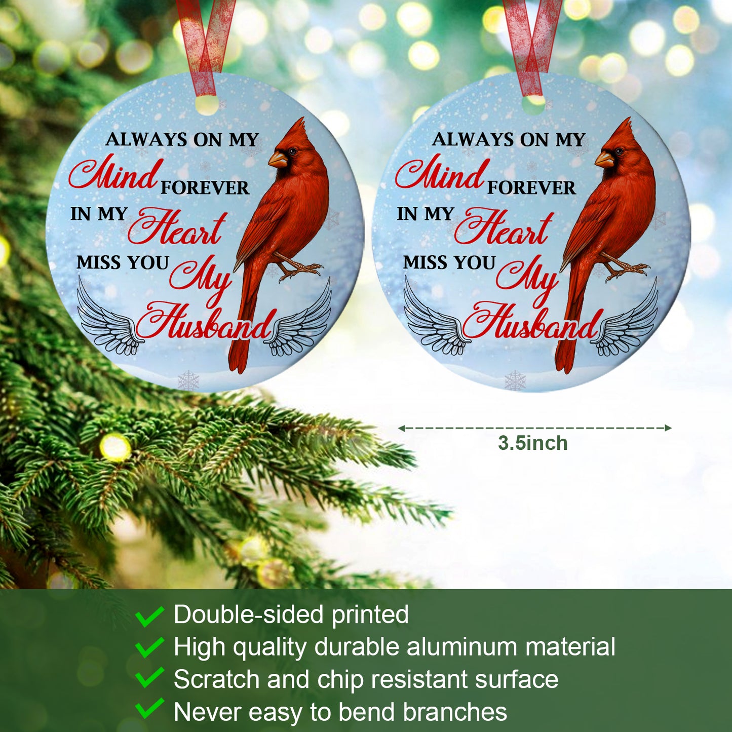 Husband Keepsake Always On My Mind Forever In My Heart Ornament Memorial Gift For Loss Of Husband - Aluminum Metal Ornament - In Loving Memory Of Husband