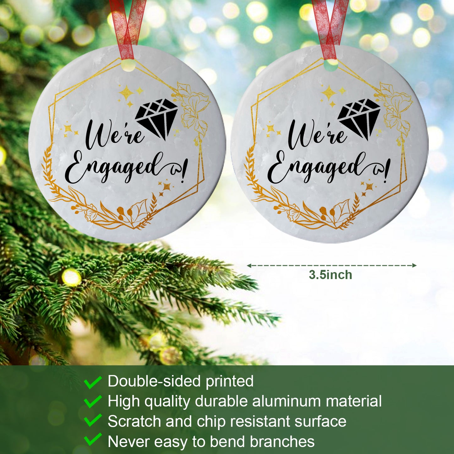 Engagement Ornament We're Engaged Ornament Engagement Gifts For Couples Fiance - Aluminum Metal Ornament- Couple Christmas Ornament