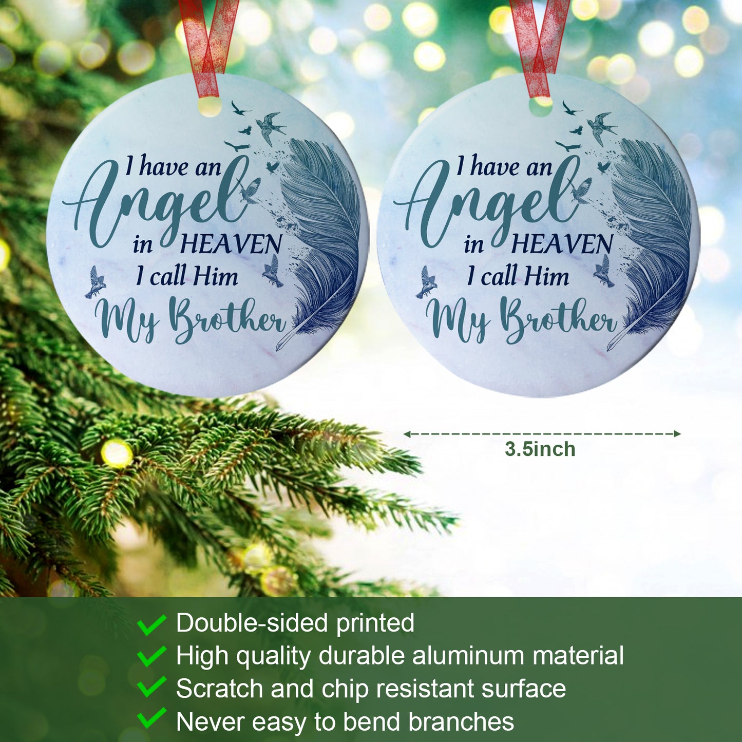 Brother Ornament I Have An Angel In Heaven I Call Him My Brother  Ornament Memorial Gift For Loss Of Brother - Aluminum Metal Ornament With Ribbon