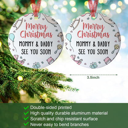 Baby Christmas Ornament Merry Christmas Mommy And Daddy Ornament Expecting Baby Gift For New Parents-Aluminum Metal Ornament