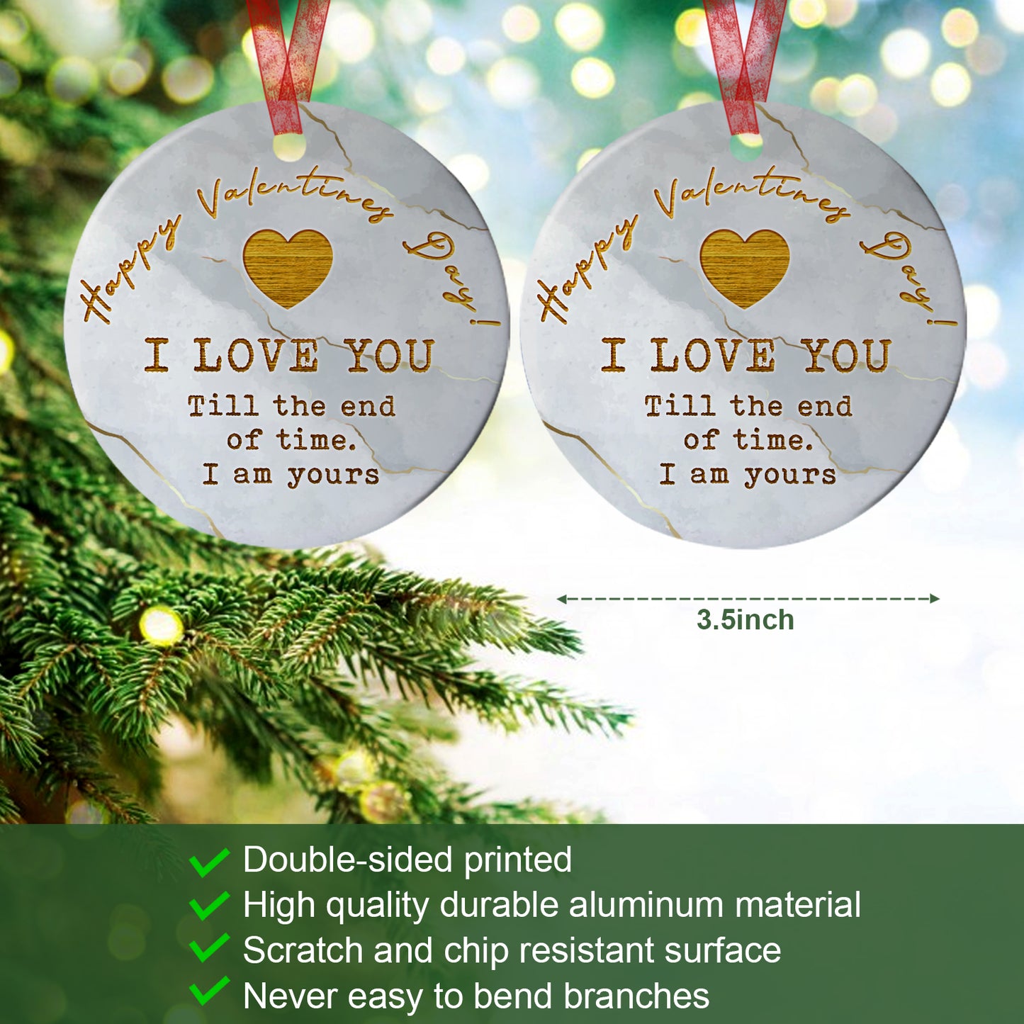 Love Ornament Happy Valentines Day Ornament- Gifts For Birthday Anniversary- Gift From Wife, Husband - Valentines Gift For Him Her- Aluminum Metal Ornament With Ribbon