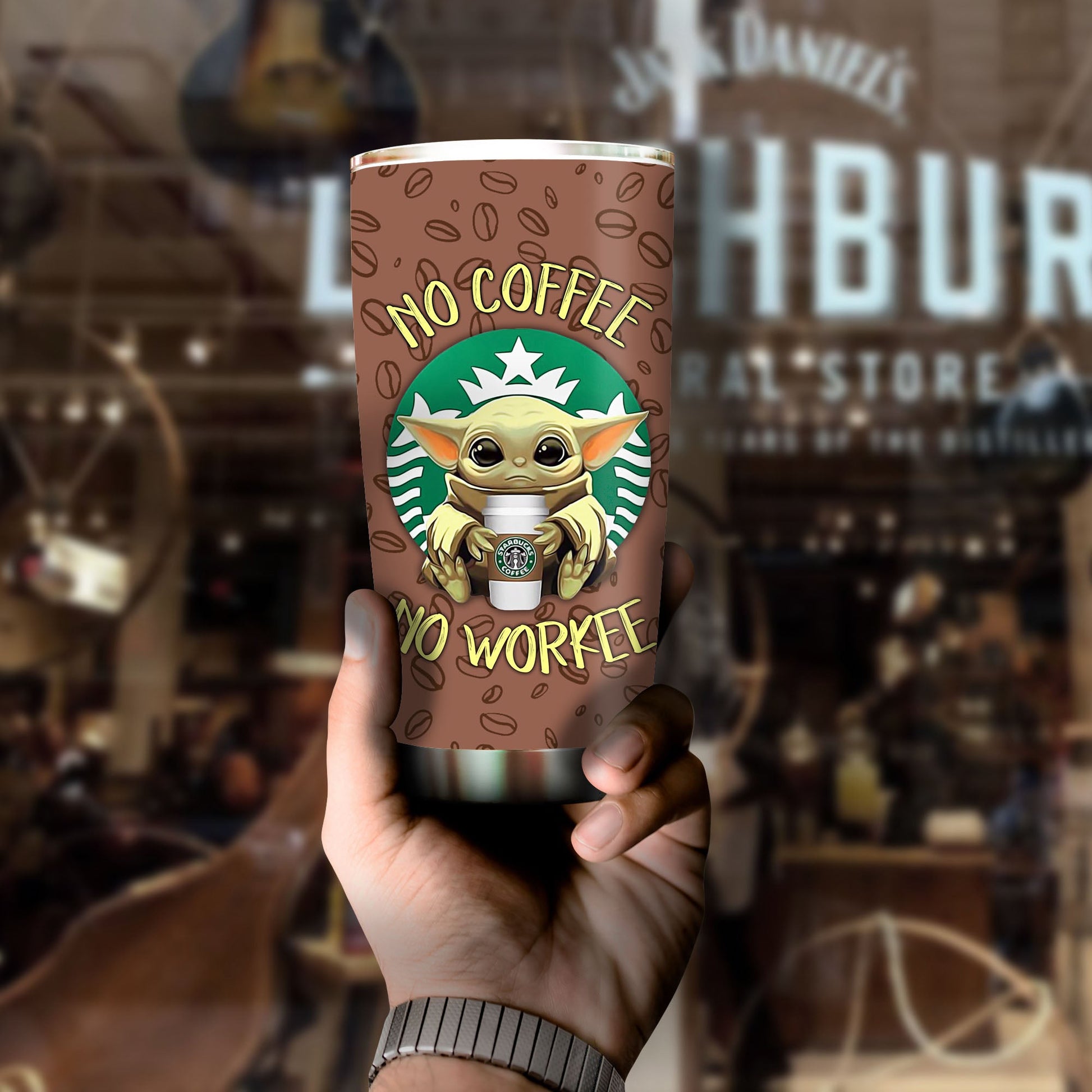 Unifinz SW Coffee Tumbler Cup Baby Yoda No Coffee No Workee The Mandalorian Tumbler 20 oz 30 oz SW Brown Tumbler SW Coffee Tumblers 2025