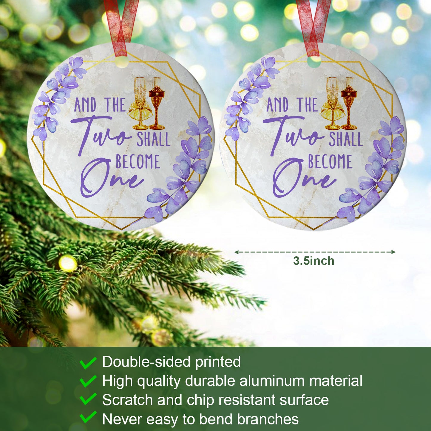 First Christmas Ornament Two Shall Become One Married Ornament Wedding Gift For Newlywed - Aluminum Metal Ornament With Ribbon