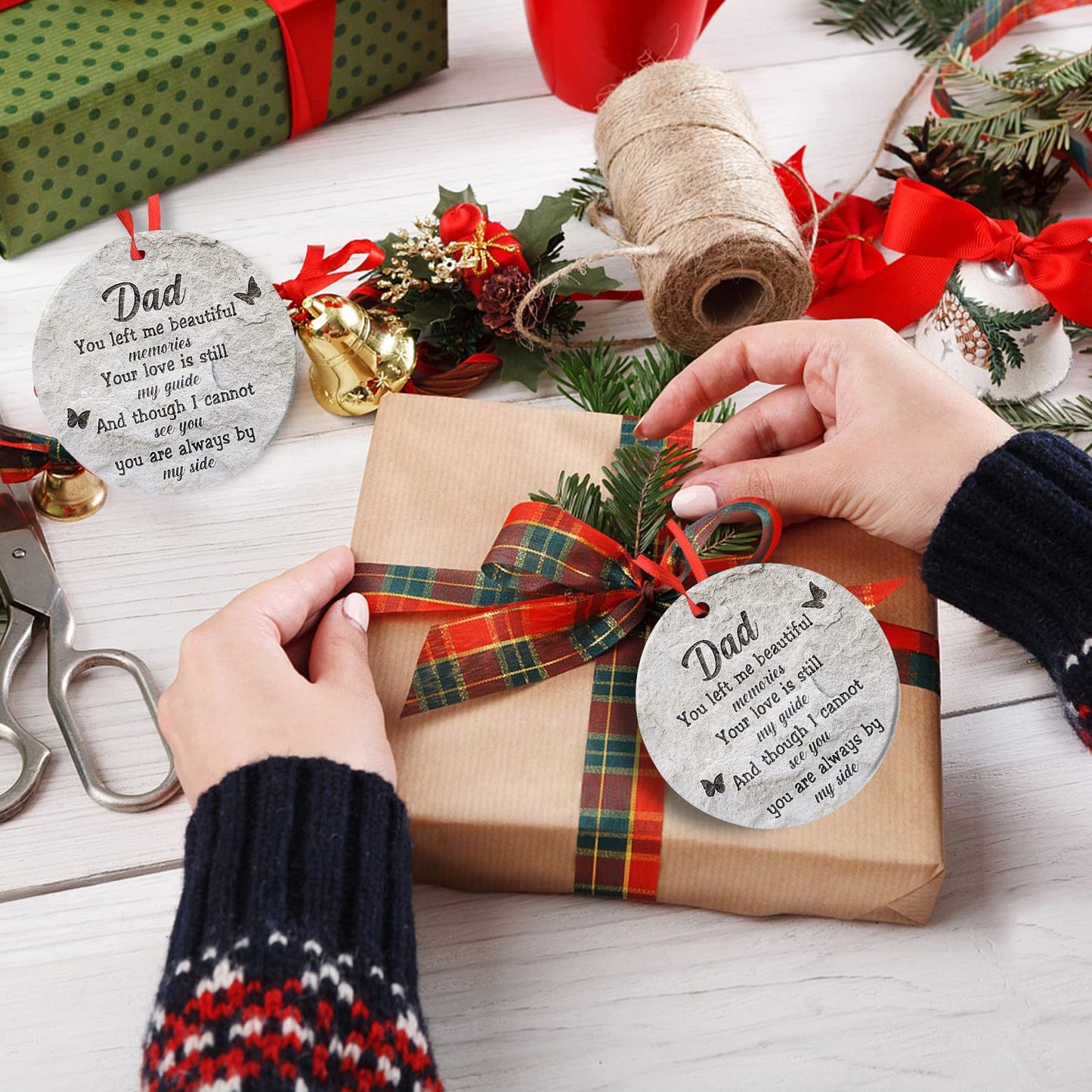 Dad Memorial Ornament Dad You Left Me Beautiful Memories Christmas Ornament Sympathy Keepsake Gift For The Loss Of Father-Aluminum Metal Ornament