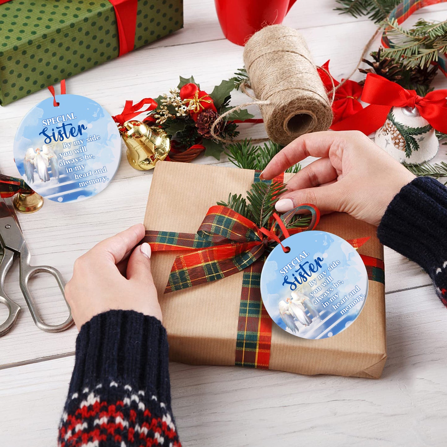 Sister Sympathy Ornament My Sister By My Side You WIll Always Be Ornament Memorial Gift For Loss Of Sister - Aluminum Metal Ornament With Ribbon