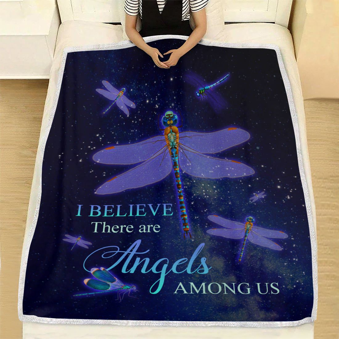 Bereavement Gifts- I Believe There Are Angels Among Us  Memorial Blanket- Dragonfly Blanket, Keepsake Gifts For Loss Of Loved One - Velveteen Plush Blanket