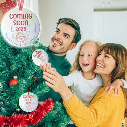 2023 Coming Soon Christmas Ornament Baby On The Way Ornament Expecting Baby Gift For New Parents-Aluminum Metal Ornament