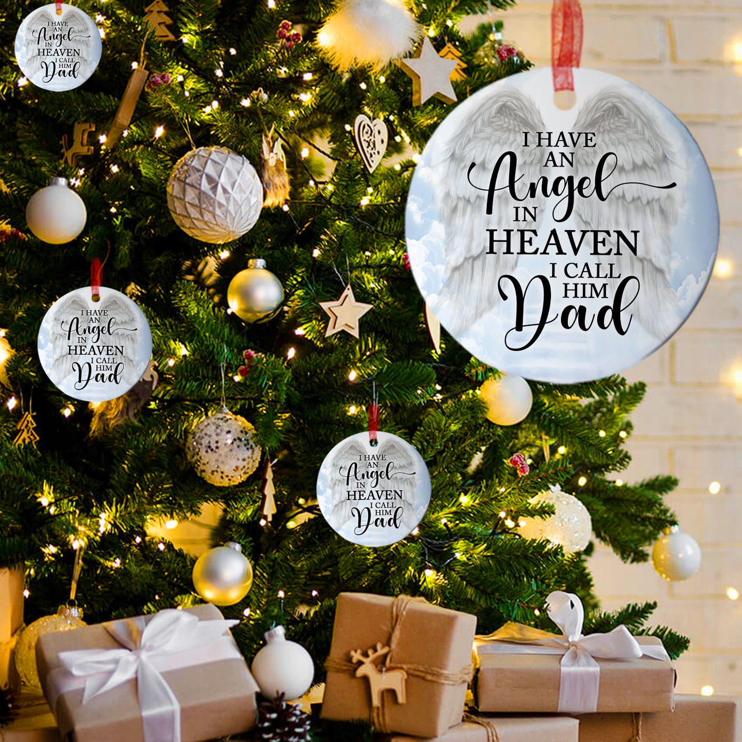 Dad Memorial Ornament I Have An Angel In Heaven I Call Him Dad Ornament Sympathy Keepsake Gift For Loss Of Dad Father -Aluminum Metal Ornament With Ribbon