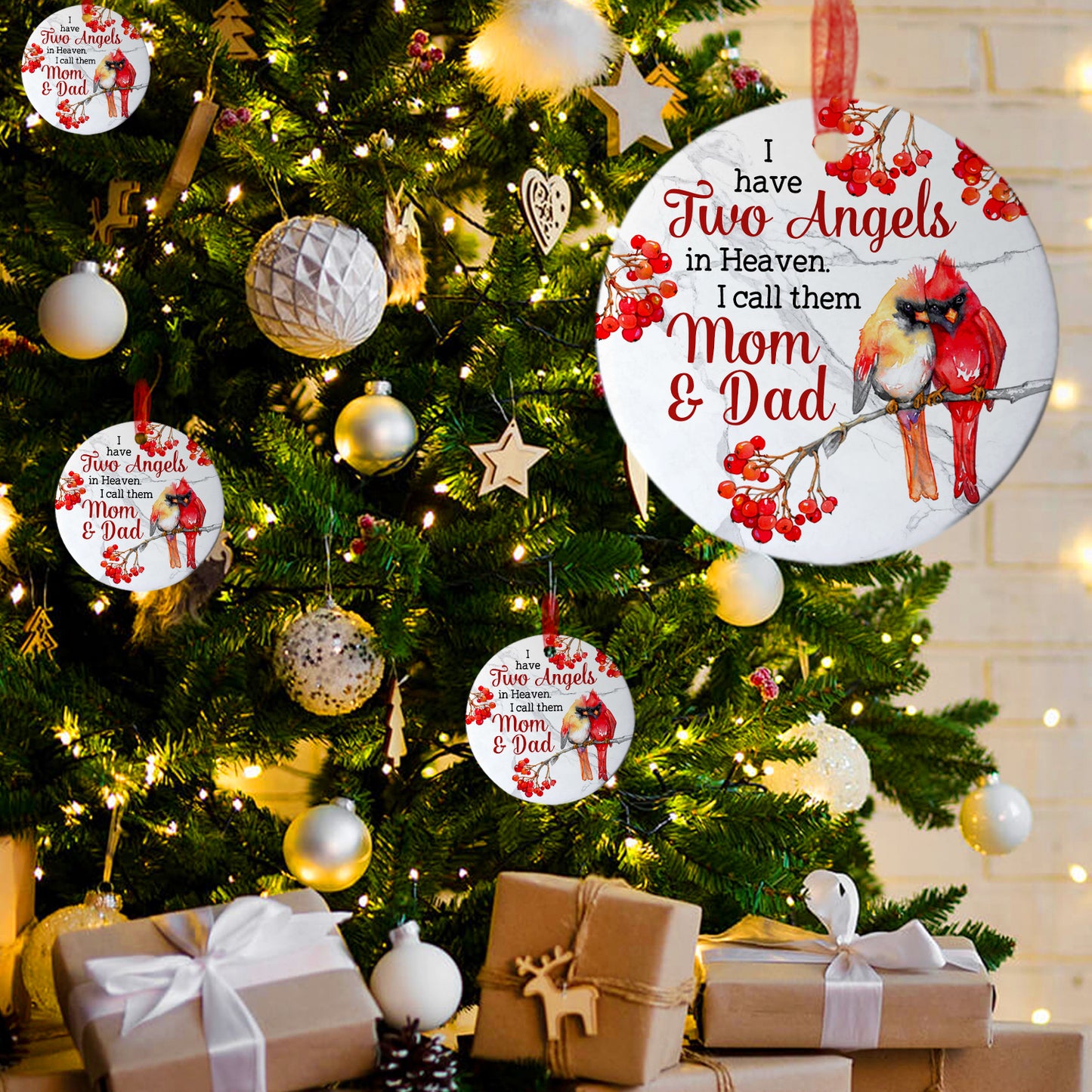 I Have Two Angels Memorial Ornament Mom Dad Memorial Ornament Sympathy Keepsake Gift For The Loss Of Mom Dad - Aluminum Metal Ornament With Ribbon