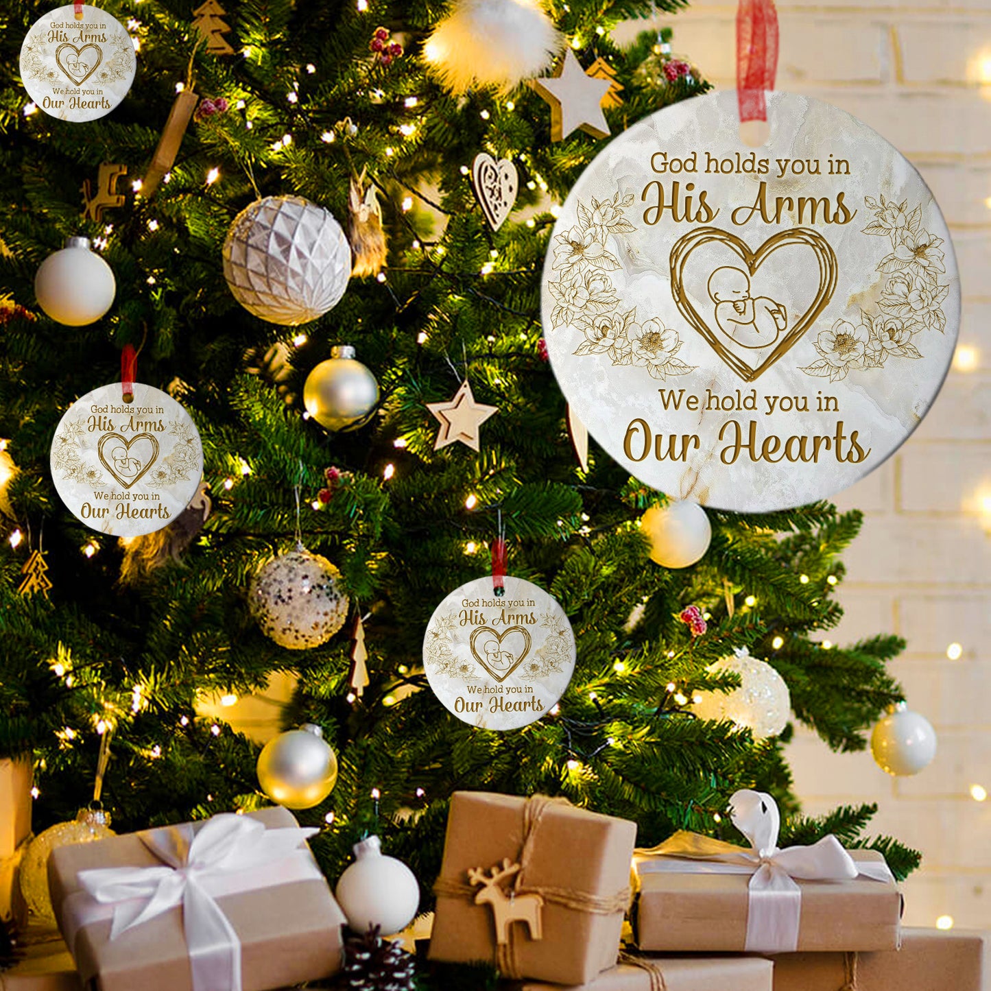 Baby Memorial Ornament God Hold You In His Arms We Hold You In Our Hearts Ornament Sympathy Keepsake Gift For The Loss Of Baby-Aluminum Metal Ornament