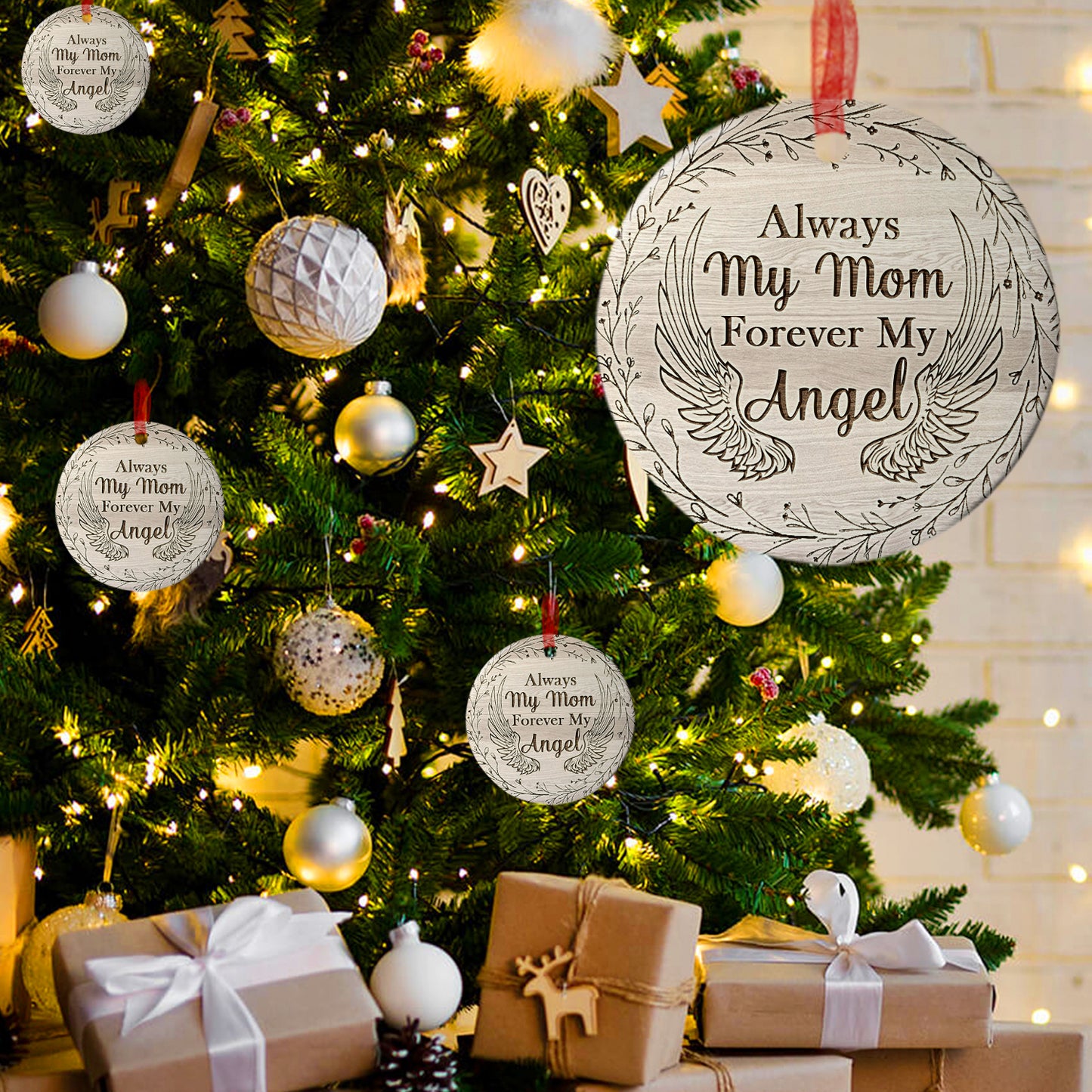 Mom Sympathy Ornament Always My Mom Forever My Angel Ornament Remembrance Gift For Loss Of Mother-Aluminum Metal Ornament