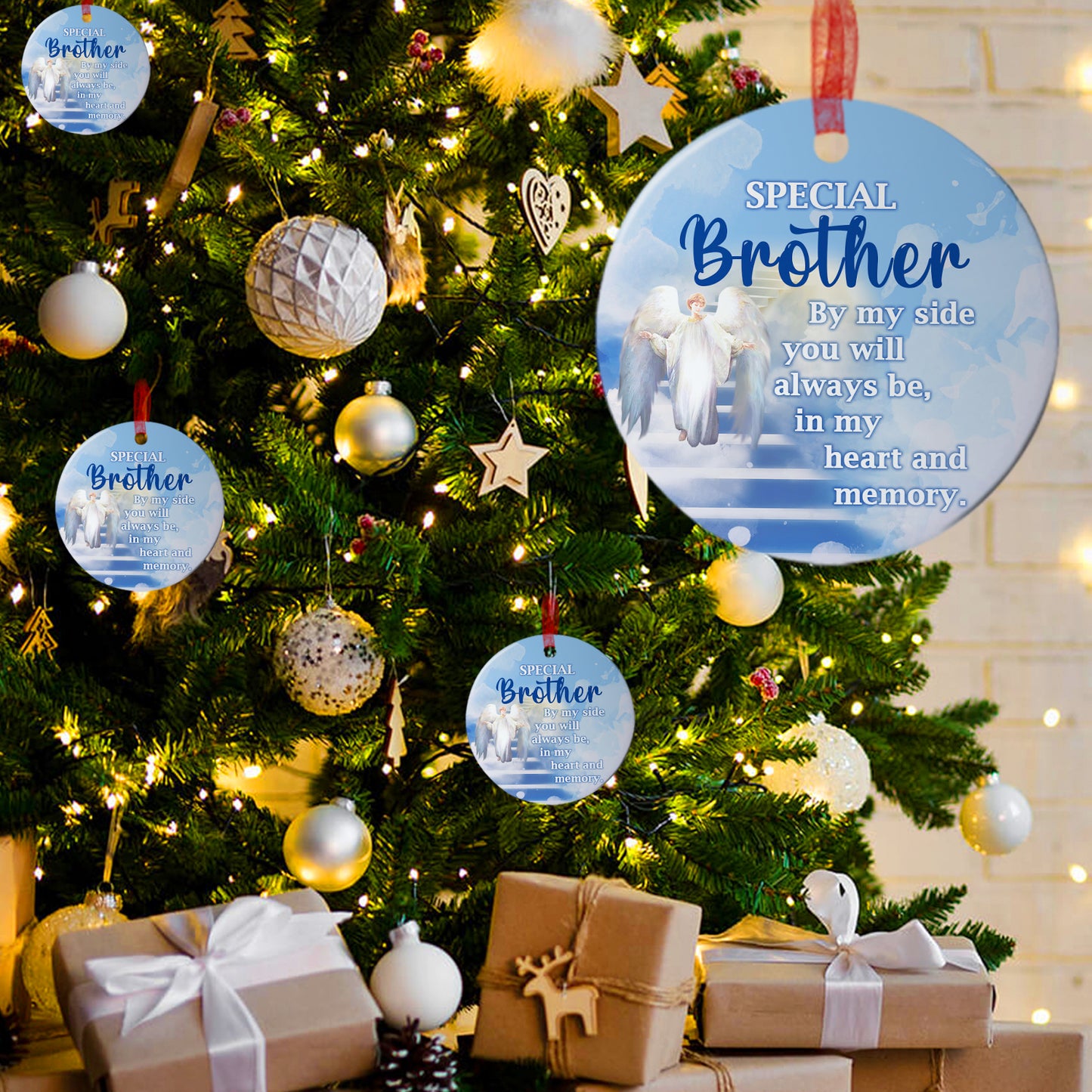 Brother Sympathy Ornament My Brother By My Side You WIll Always Be Ornament Memorial Gift For Loss Of Brother - Aluminum Metal Ornament With Ribbon