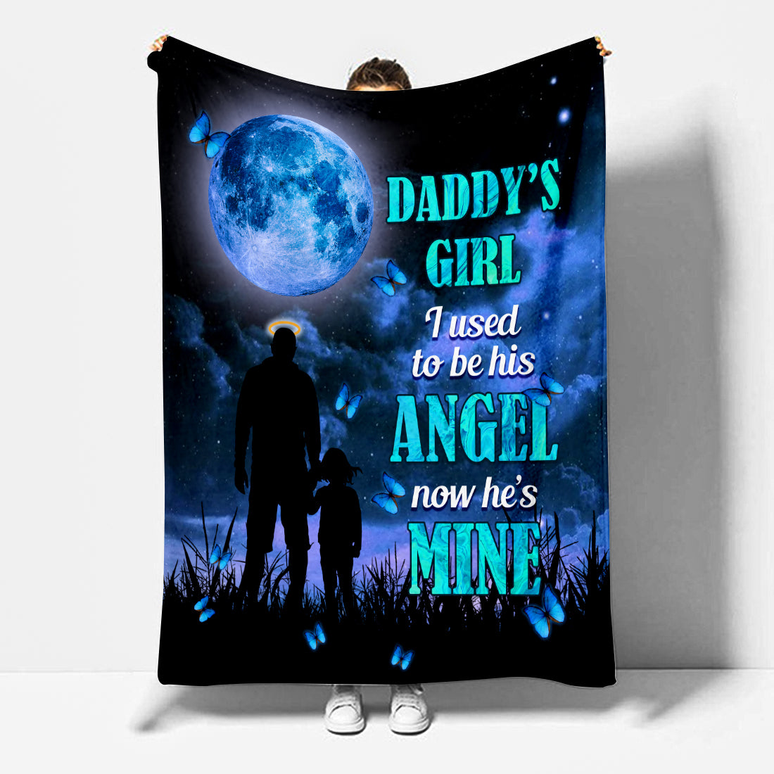 Dad Memorial Blanket Daddy's Girl I Used To Be His Angel Blanket- Keepsake Gifts For Loss Of Father- Dad Angel Blanket- Velveteen Plush Blanket