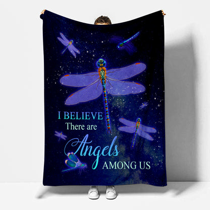 Bereavement Gifts- I Believe There Are Angels Among Us  Memorial Blanket- Dragonfly Blanket, Keepsake Gifts For Loss Of Loved One - Velveteen Plush Blanket