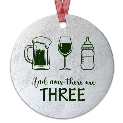 Baby's First Christmas Ornament And Now There Are Three Ornament Baby Keepsake Gift For New Parents -Aluminum Metal Ornament