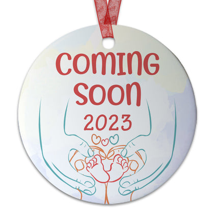 2023 Coming Soon Christmas Ornament Baby On The Way Ornament Expecting Baby Gift For New Parents-Aluminum Metal Ornament