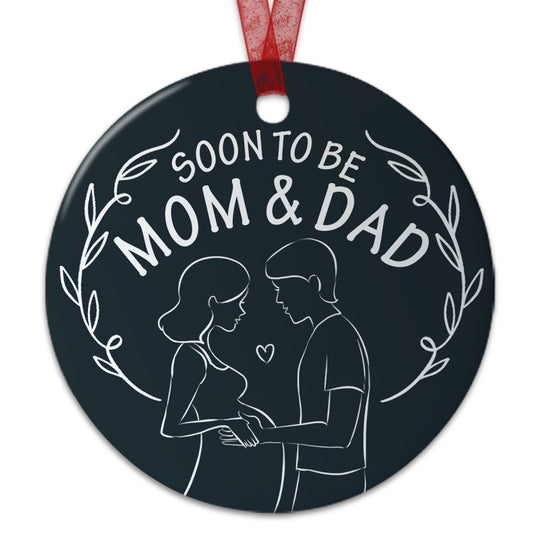 Soon To Be Mom & Dad Ornament Pregnancy Announcement Ornament Expecting Baby Gift For New Parents-Aluminum Metal Ornament With Ribbon