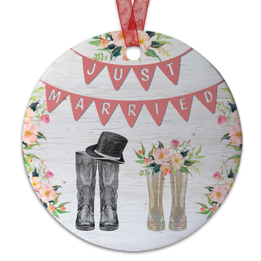 Married Christmas Ornament Just Married Gardening Ornament Wedding Gift For Garden Lovers Couple -Aluminum Metal Ornament With Ribbon