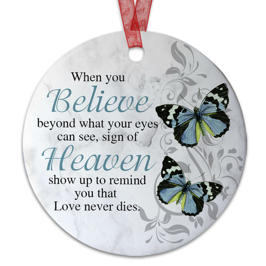 Memorial Ornament Love Never Dies Ornament Remembrance Sympathy Gift For Keepsake Of Loved One-Aluminum Metal Ornament With Ribbon