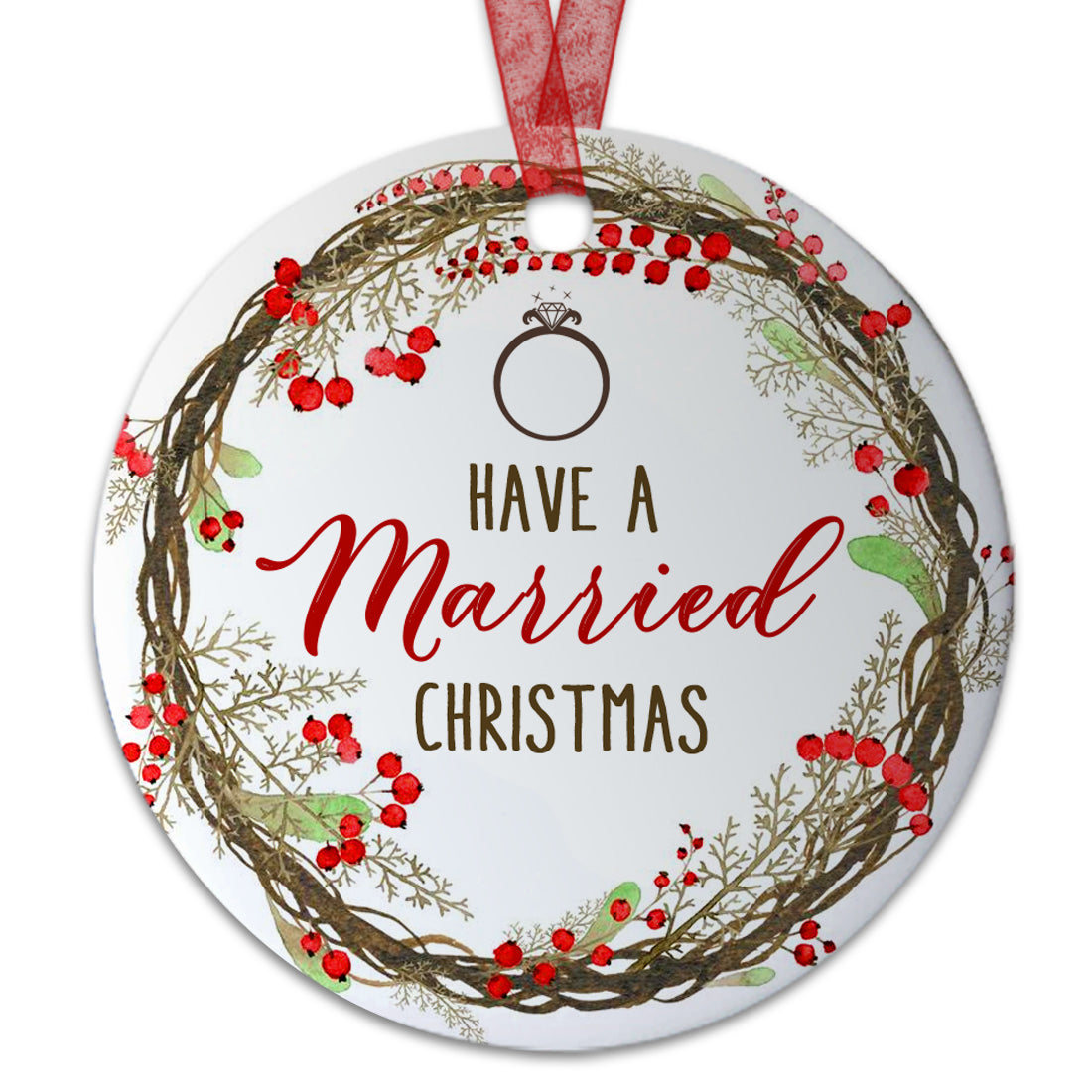 Have A Married Christmas Ornament Decorations Married Ornament Wedding Gifts - Newlywed Gifts For Couples- Aluminum Metal Ornament With Ribbon