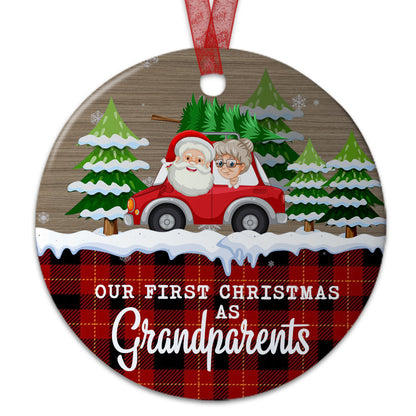 Our First Christmas As Grandparents Christmas Ornament Baby Keepsake Gift For Grandparents - Aluminum Metal Ornament- Buffalo Plaid Decorations Xmas