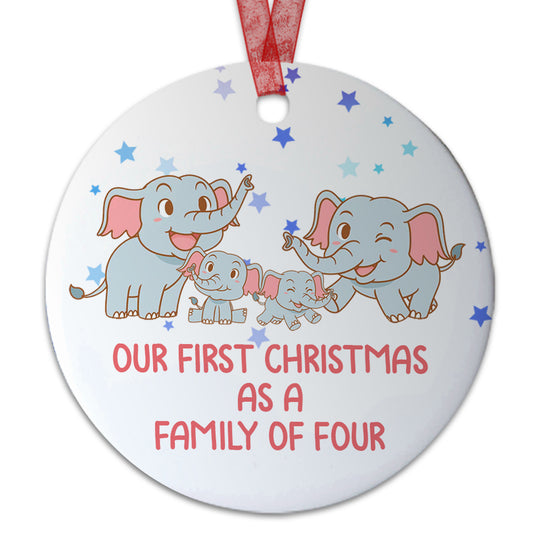 Elephant Family Christmas Ornament Our First Christmas As A Family Of Four Ornament Baby Keepsake Gift For New Family - Aluminum Metal Ornament