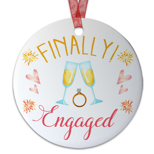 Finally Engaged Christmas Ornament Engagement Ornament Engagement Gift For Couple - Aluminum Metal Ornament With Ribbon Couple Christmas Keepsake