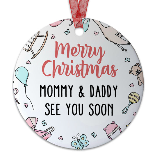 Baby Christmas Ornament Merry Christmas Mommy And Daddy Ornament Expecting Baby Gift For New Parents-Aluminum Metal Ornament