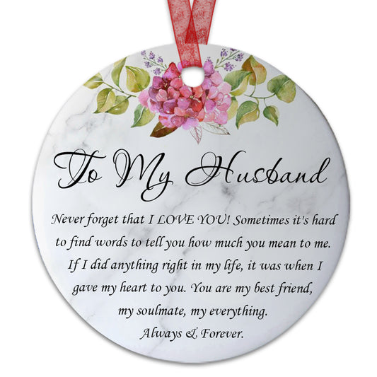 To My Husband Ornament 2023 Valentines Day Ornament- Gifts For Birthday Anniversary- Husband Gift From Wife, Valentines Gift For Him- Aluminum Metal Ornament With Ribbon