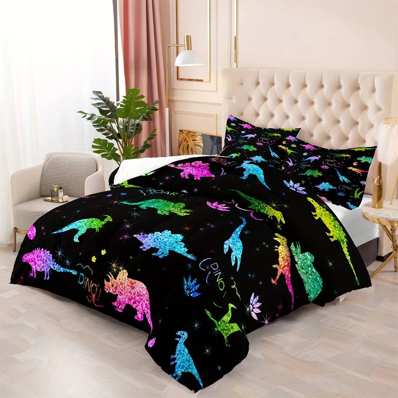 Dinosaur Bedding Set Glitter Dinosaurs Silhouette Roar Dino Duvet Covers Colorful Unique Gift