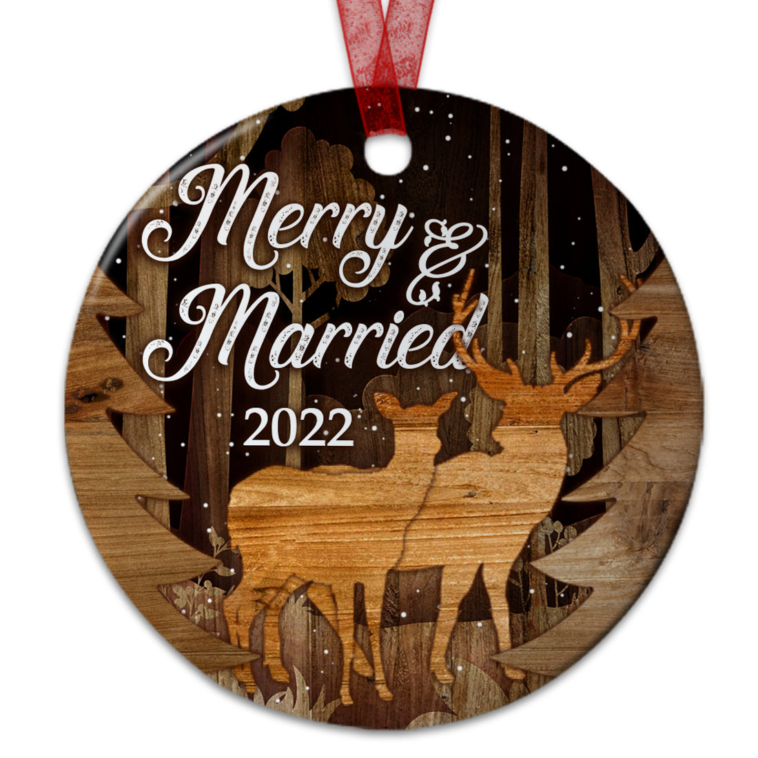 First Christmas Ornament Married And Merry Christmas Ornament Deer Couple Wedding Gift For Newlywed  - Aluminum Metal Ornament With Ribbon