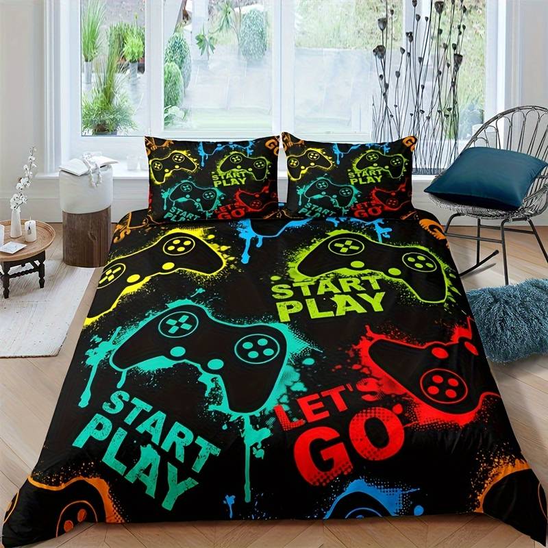 Game Bedding Set Start Play Let's Go Game Console Duvet Covers Colorful Unique Gift