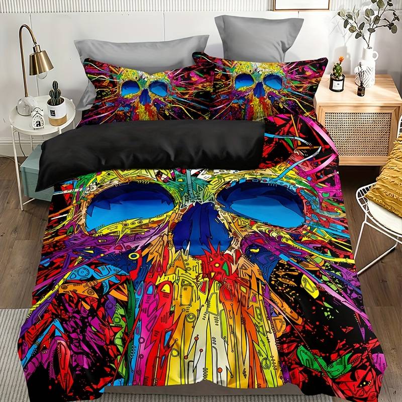 Skull Bedding Set Skull In Doodle Style Duvet Covers Colorful Unique Gift