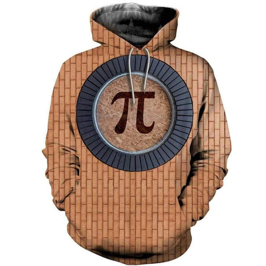 Pi Hoodie Pi Symbol Brick Pattern Vintage Hoodie Math Hoodie Orange Unisex