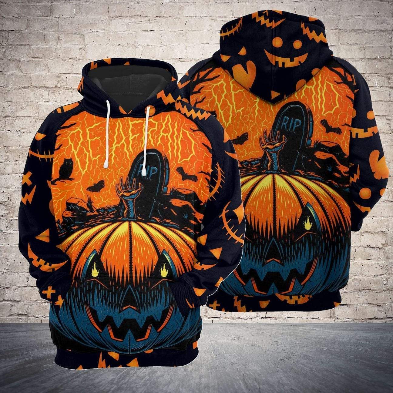 Halloween Hoodie Pumpkin Zombie Be Afraid Black Orange Hoodie Halloween Clothing