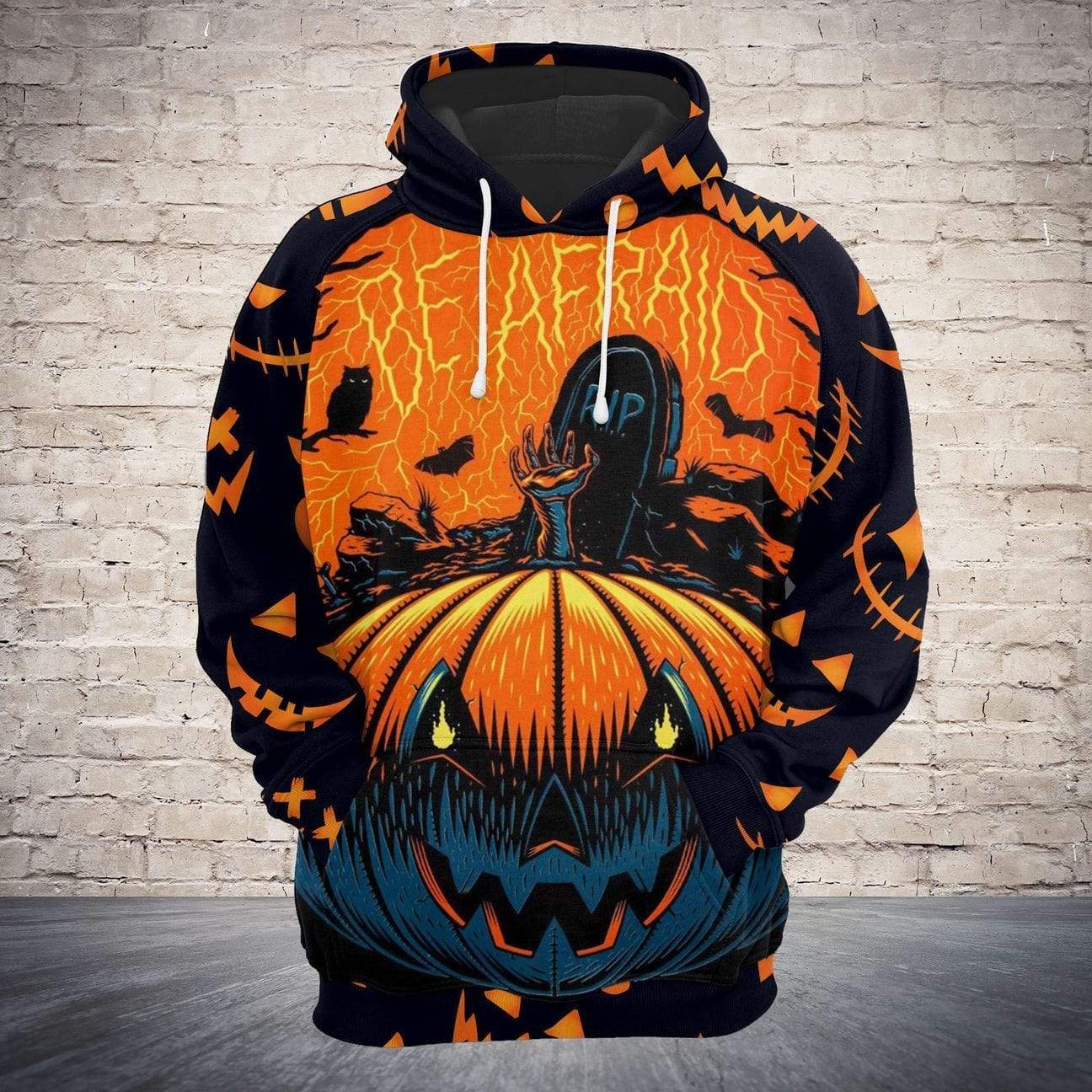 Halloween Hoodie Pumpkin Zombie Be Afraid Black Orange Hoodie Halloween Clothing