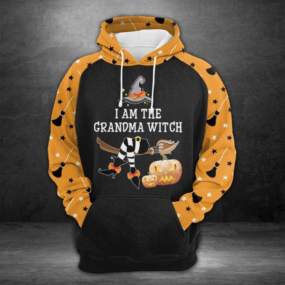 Halloween Hoodie I'm The Grandma Witch Broomstick Pattern Orange Hoodie Halloween Clothing