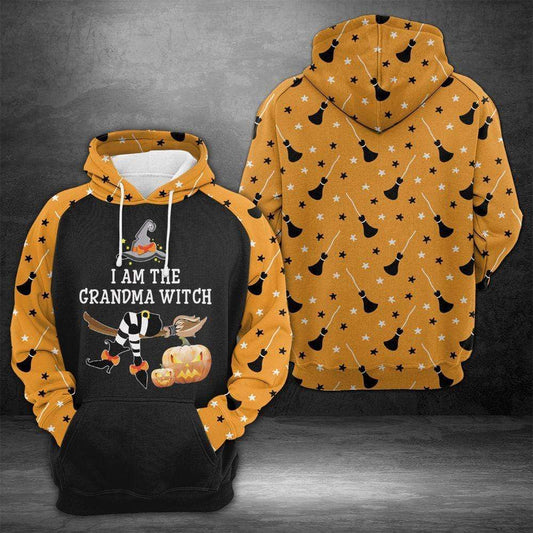 Halloween Hoodie I'm The Grandma Witch Broomstick Pattern Orange Hoodie Halloween Clothing