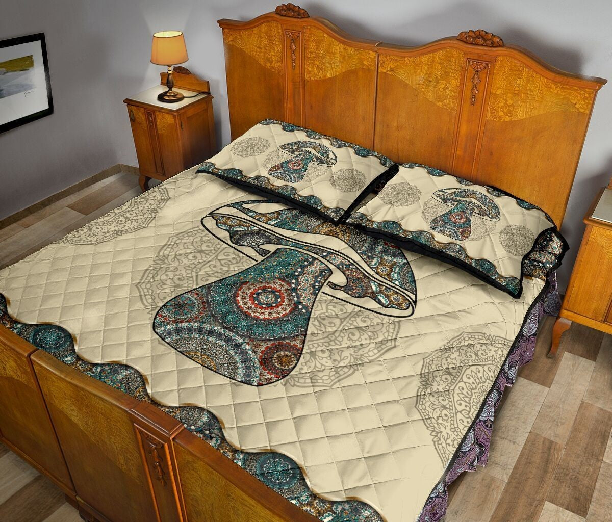 Hippie Bedding Set Mandala Mushroom Hippie Duvet Covers Green Unique Gift